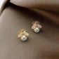 Honey Bee Pearl Stud Earrings – Elegant Gold - Tone Jewelry for Women