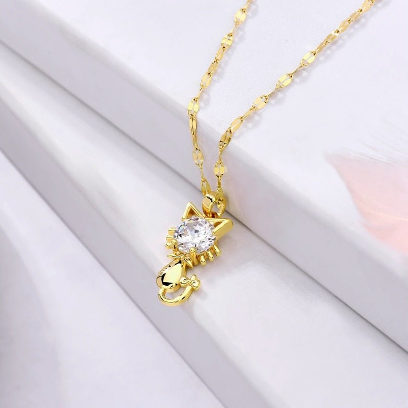 Kitty™ — Gold - plated cat necklace with zircon
