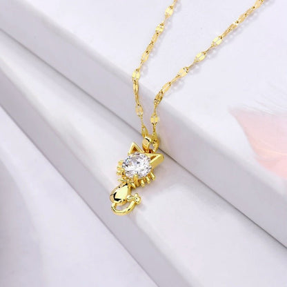 Kitty™ — Gold - plated cat necklace with zircon