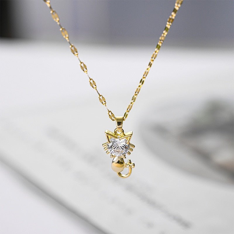 Kitty™ — Gold - plated cat necklace with zircon