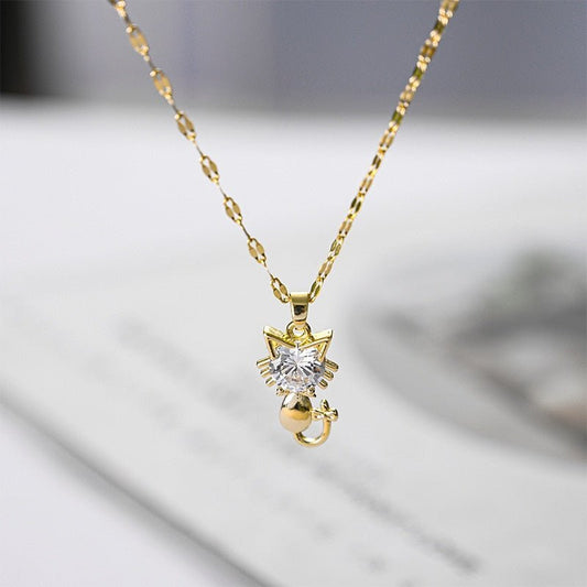 Kitty™ — Gold - plated cat necklace with zircon