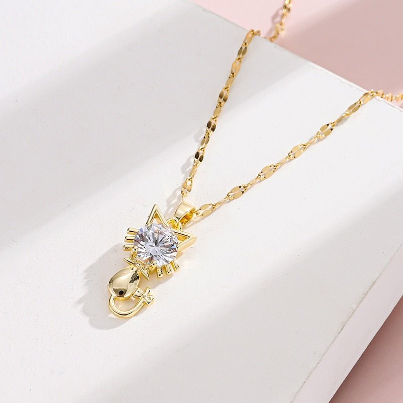 Kitty™ — Gold - plated cat necklace with zircon