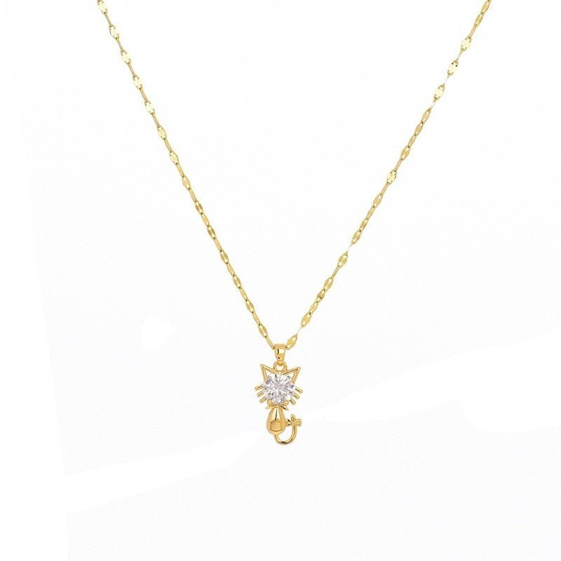 Kitty™ — Gold - plated cat necklace with zircon
