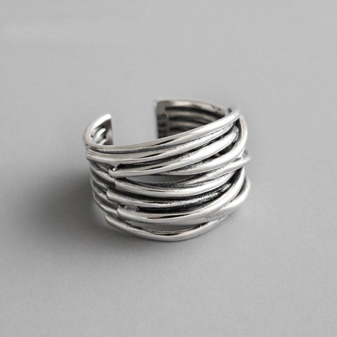 Layered Adjustable Silver Ring