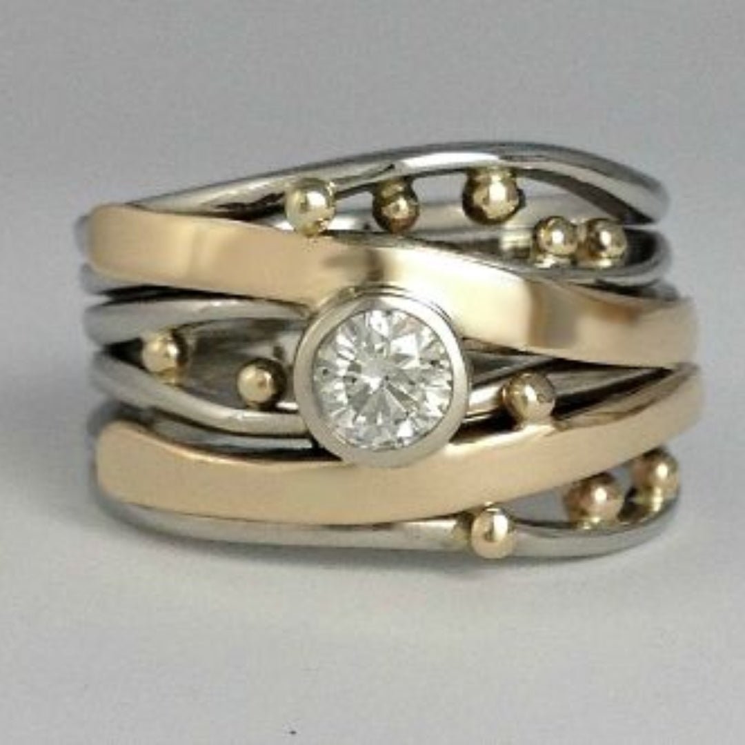 "Leticia - Vintage Gold Inlaid Zircon Ring" **"Leticia - Antique Gold Zircon Ring with Inlaid Design"**