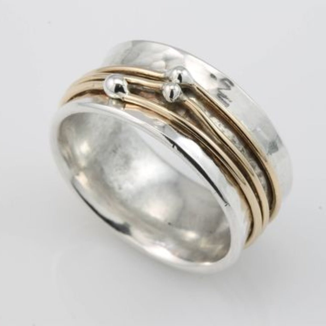 Lidia - Antique - Inspired Silver Ring with Gold Accents