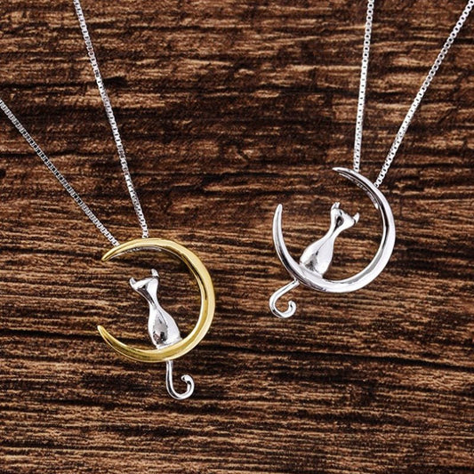 Luna™ — Crescent moon and cat elegant necklace