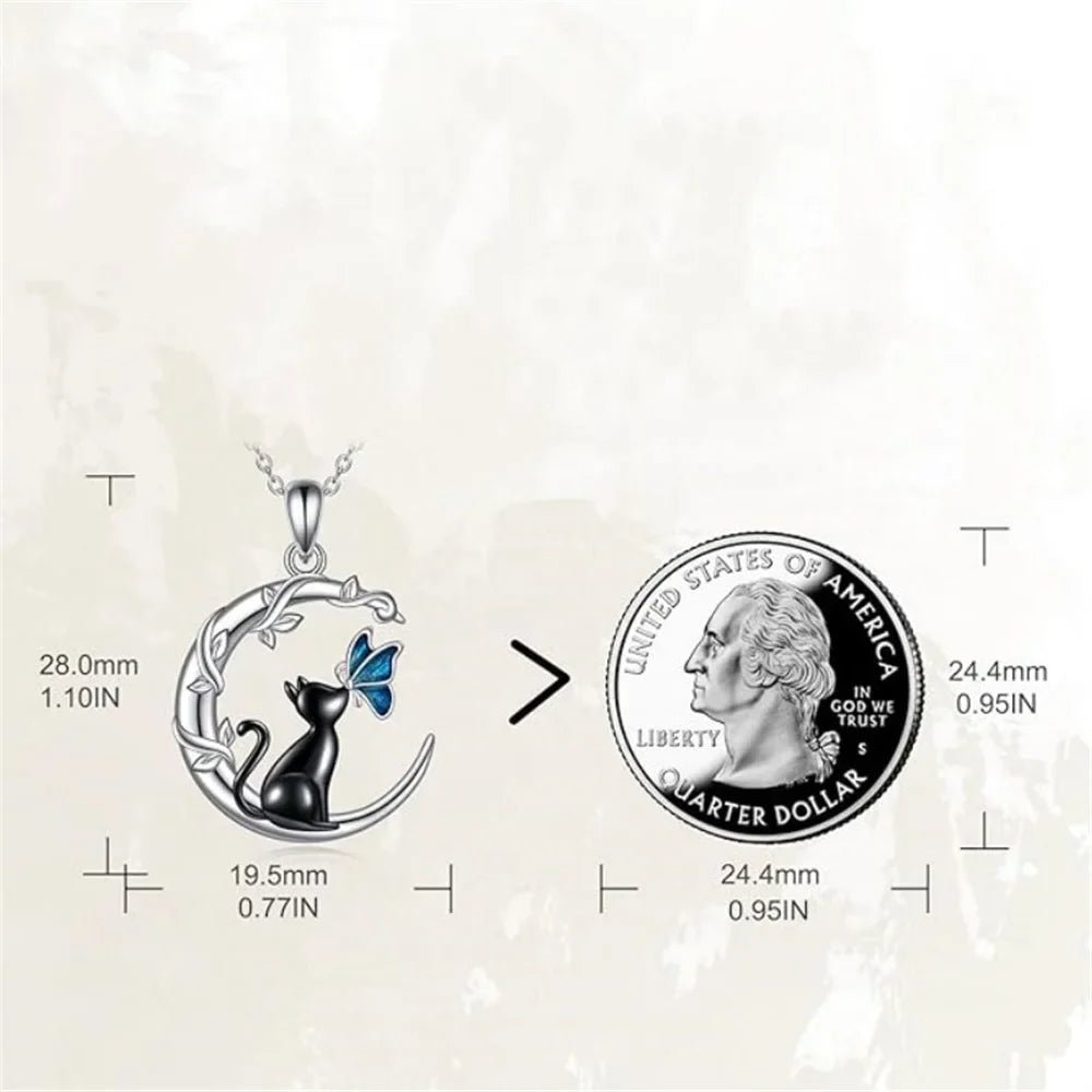 Moon Cat Butterfly Crystal Pendant Necklace