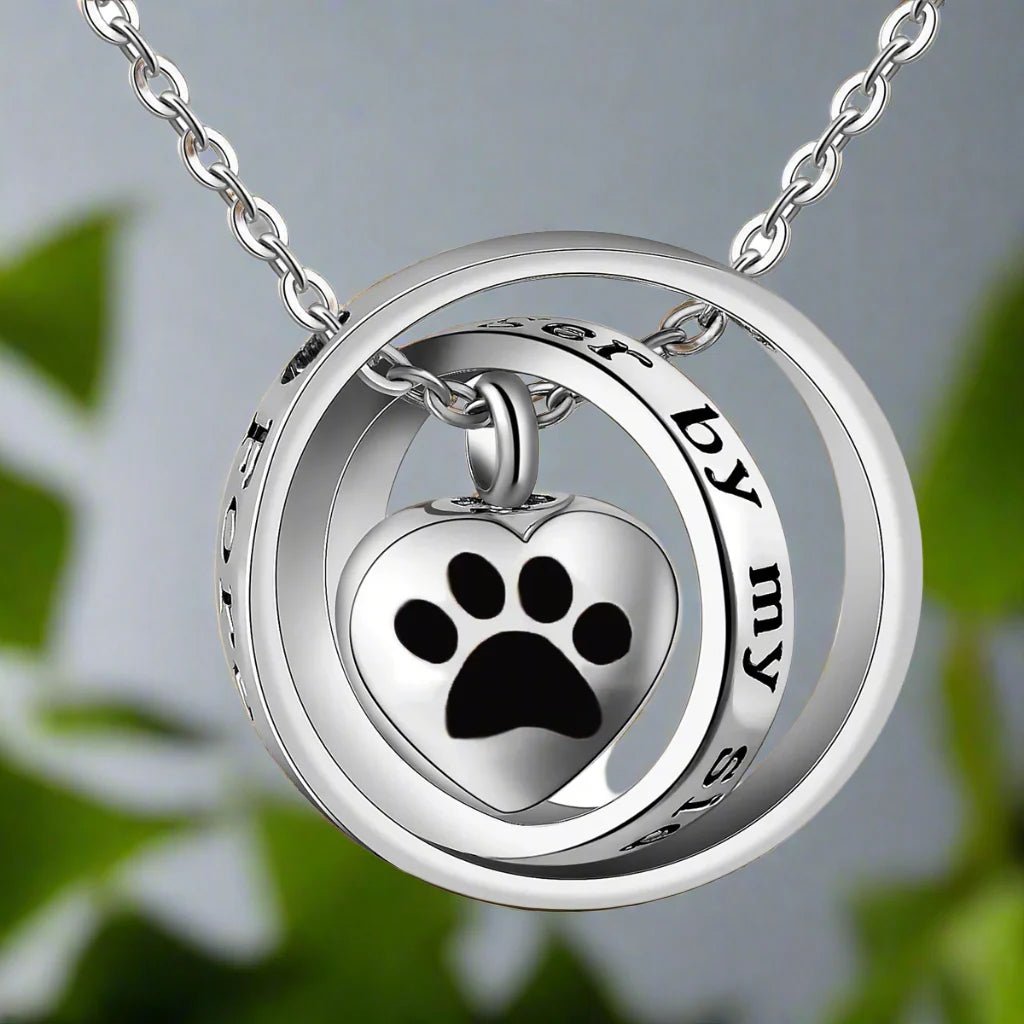 No Longer By My Side, Forever In My Heart – Stainless Steel Urn Paw Necklace