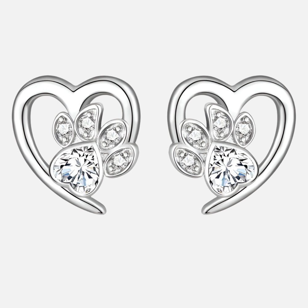 Paw and Heart Earrings with Zirconia