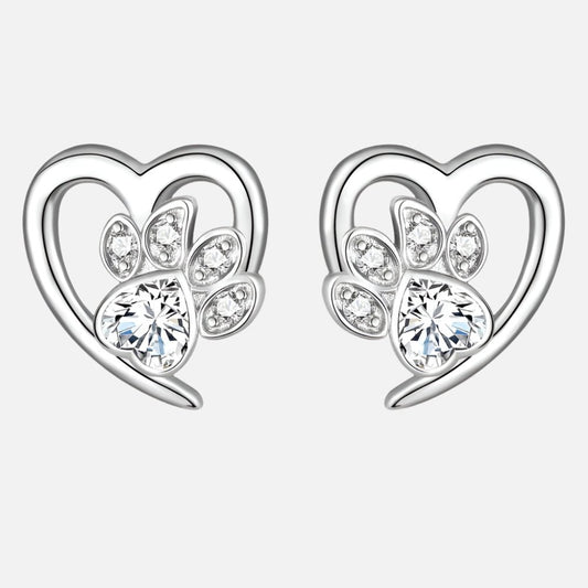 Paw and Heart Earrings with Zirconia