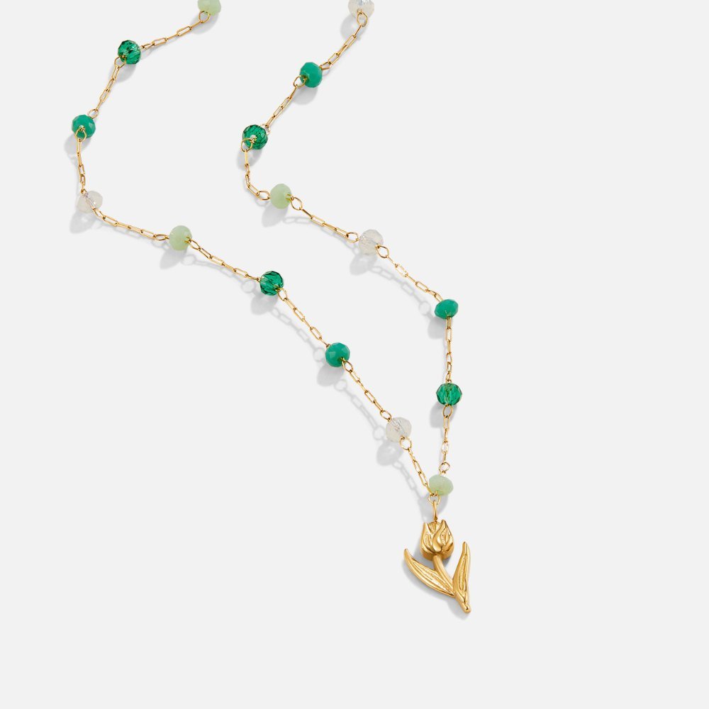 Pearl Necklace with Gold Tulip Design