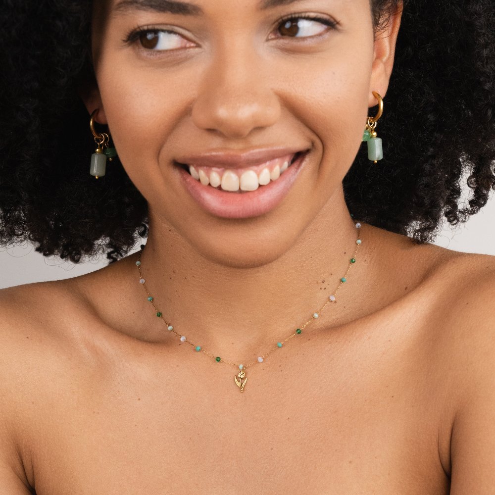 Pearl Necklace with Gold Tulip Design