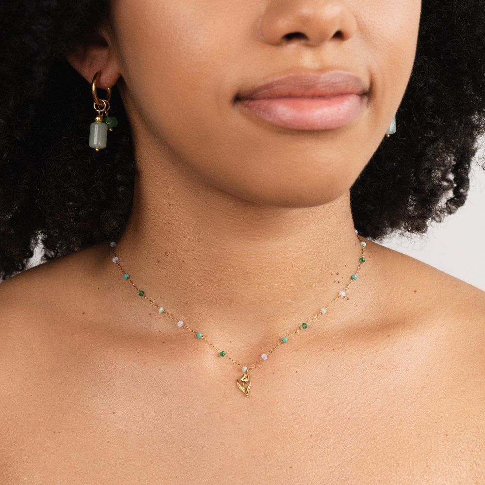 Pearl Necklace with Gold Tulip Design