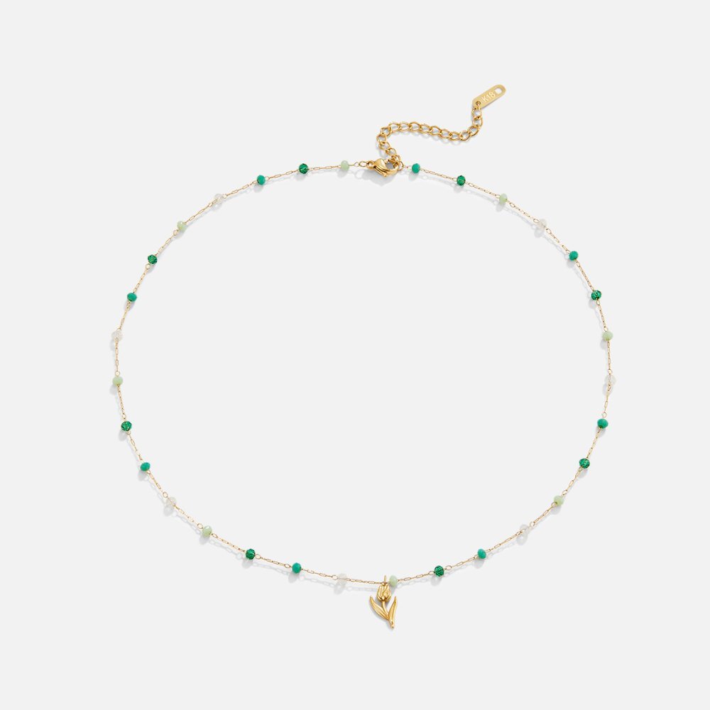Pearl Necklace with Gold Tulip Design
