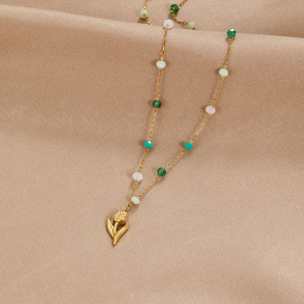 Pearl Necklace with Gold Tulip Design