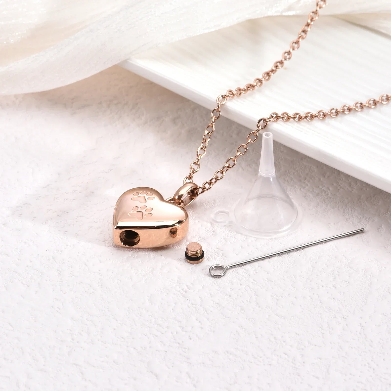 Pet Memorial Urn Necklace – Heart - Shaped Pendant with Paw Engraving