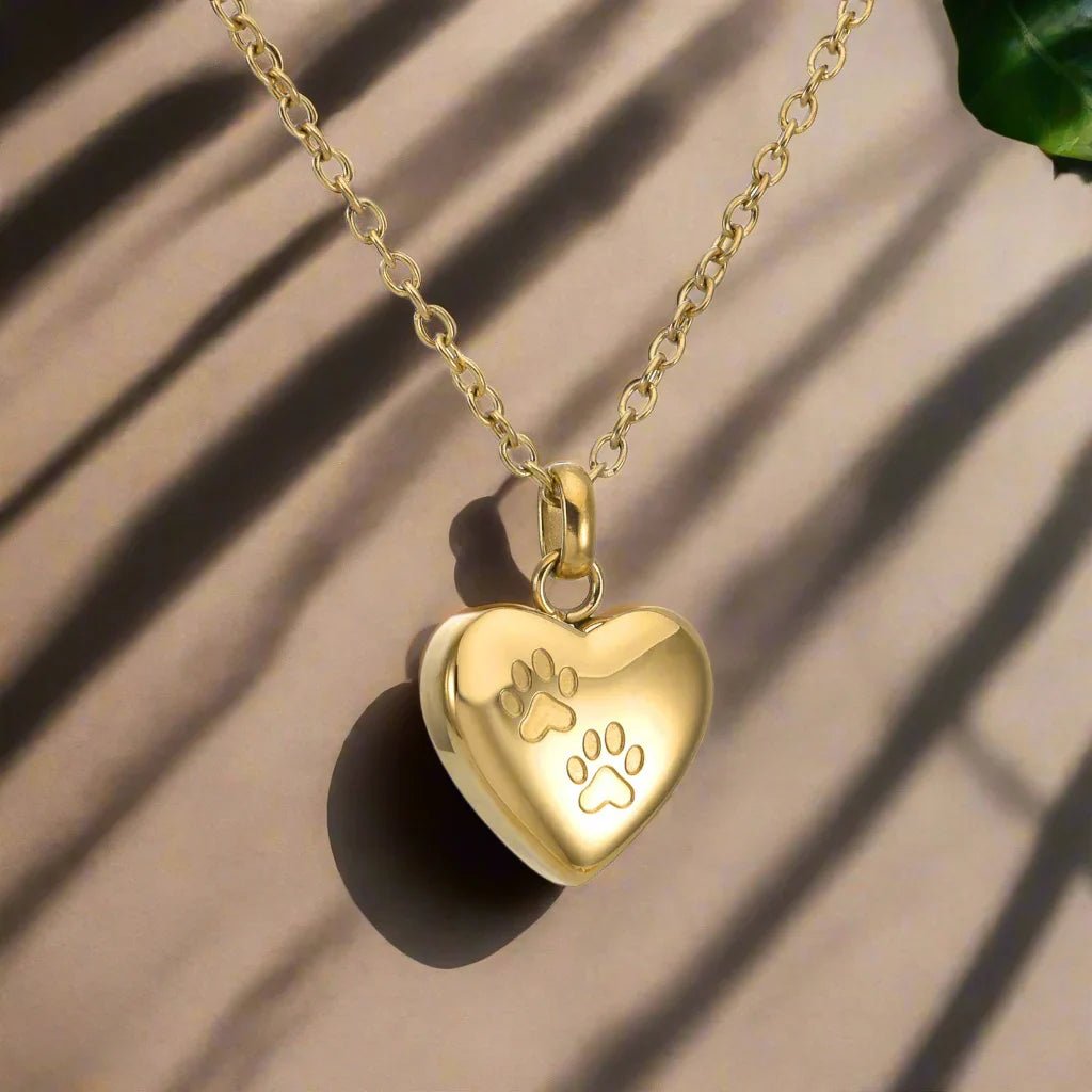 Pet Memorial Urn Necklace – Heart - Shaped Pendant with Paw Engraving
