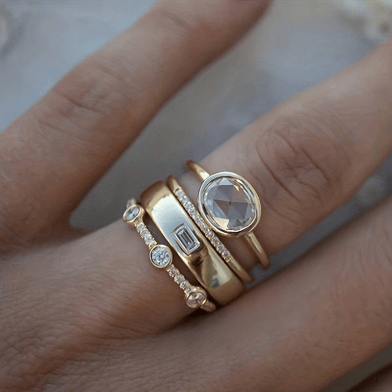 Raquel - Retro Gold Ring Collection Featuring Cubic Zirconia