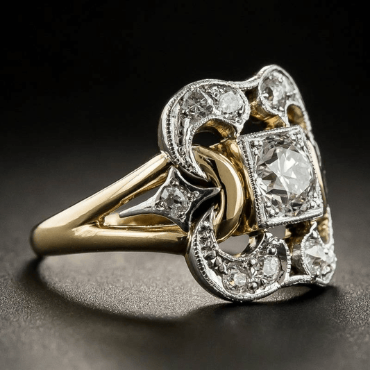 Retro Gold Ring Featuring Cubic Zirconia Accents