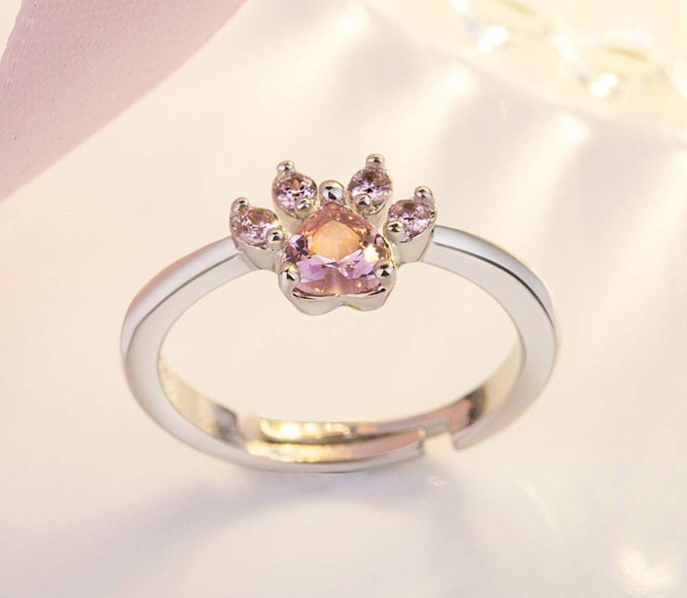 Rose Gold Paw Jewelry Set – 4 Pieces with Zirconia Heart (Ring, Necklace, Earrings, Bracelet)