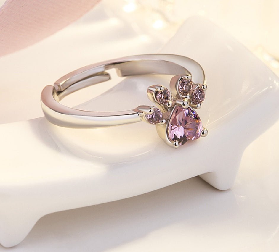 Rose Gold Paw Jewelry Set – 4 Pieces with Zirconia Heart (Ring, Necklace, Earrings, Bracelet)