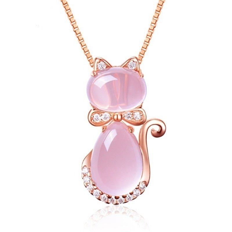 Rosie™ — Pink stone cat necklace with zircon