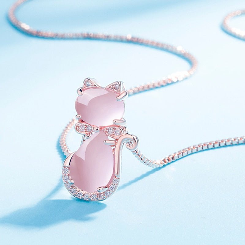 Rosie™ — Pink stone cat necklace with zircon