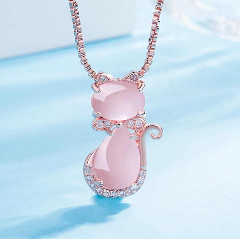 Rosie™ — Pink stone cat necklace with zircon