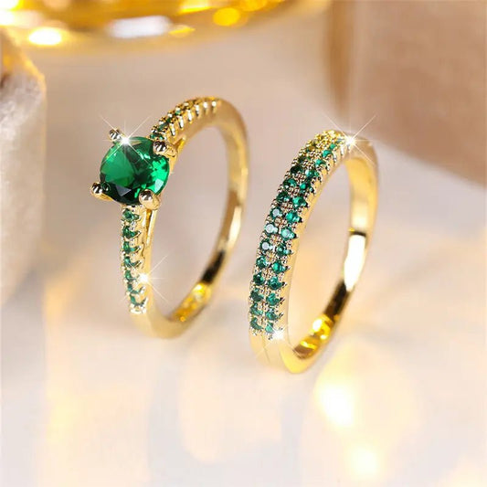 Serena Duo Emerald Ring Set in Gold
