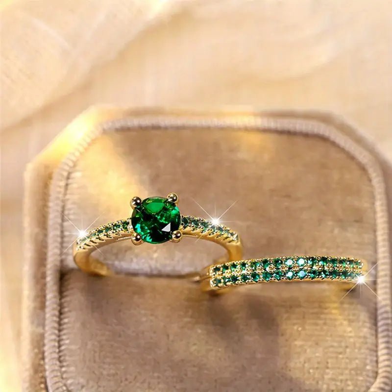 Serena Duo Emerald Ring Set in Gold