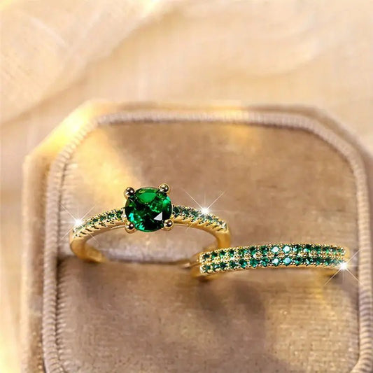 Serena Duo Emerald Ring Set in Gold
