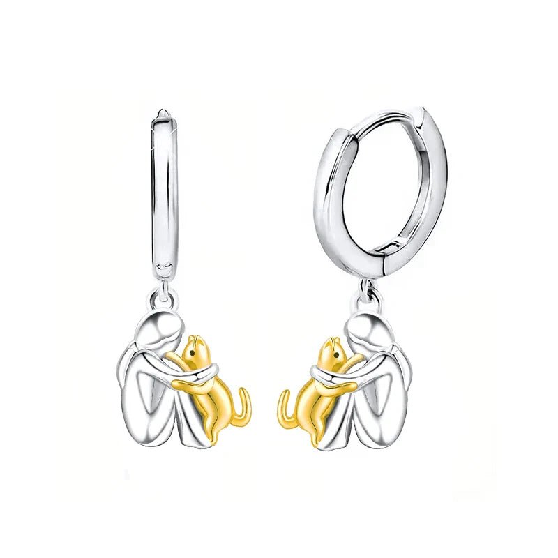 Silver and Gold Two - Tone Cat Hug Earrings