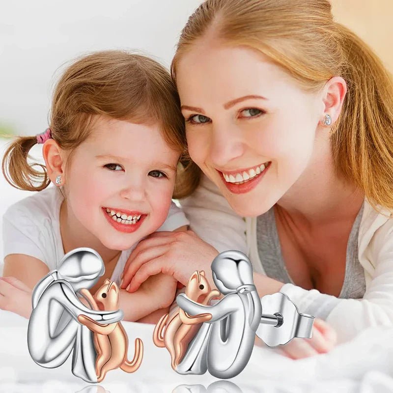 Silver and Gold Two - Tone Cat Hug Earrings