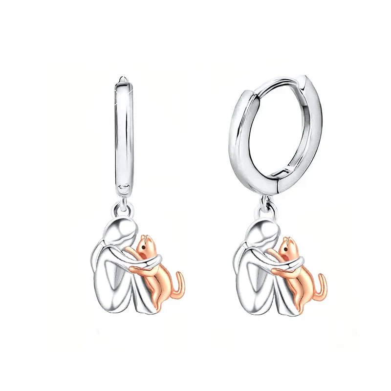 Silver and Gold Two - Tone Cat Hug Earrings