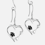Silver Drop Earrings with Heart & Paw Design