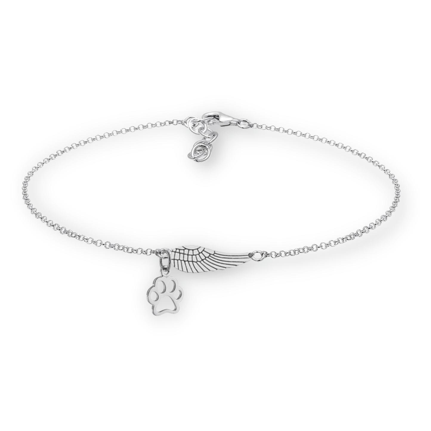 Silver Memorial Bracelet with Angel Wing & Paw Print | Handmade