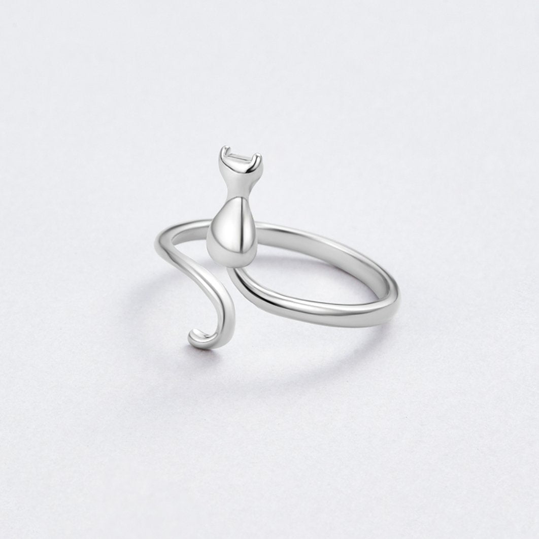 Silver Ring featuring Midnight Cat Design