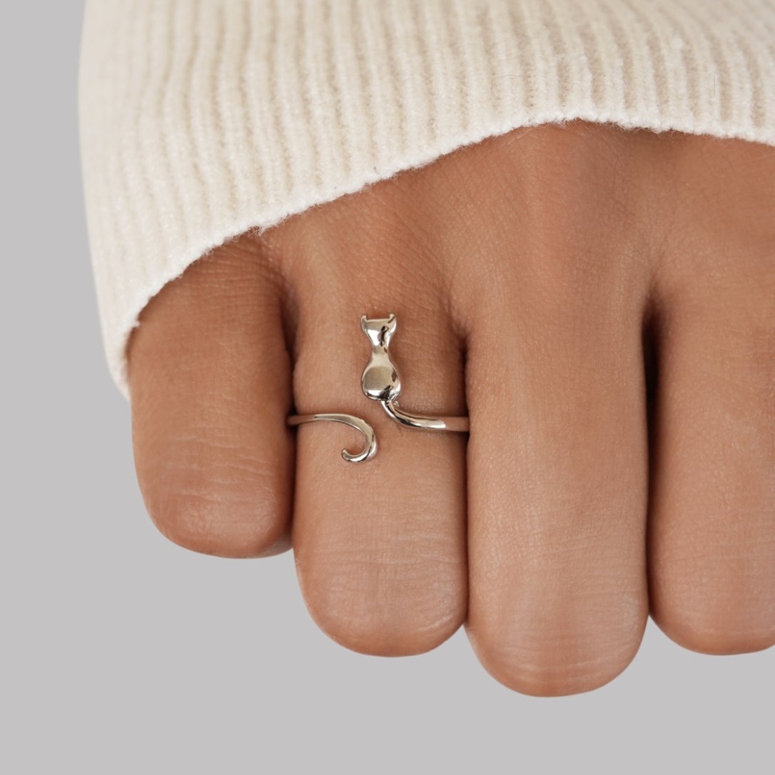 Silver Ring featuring Midnight Cat Design