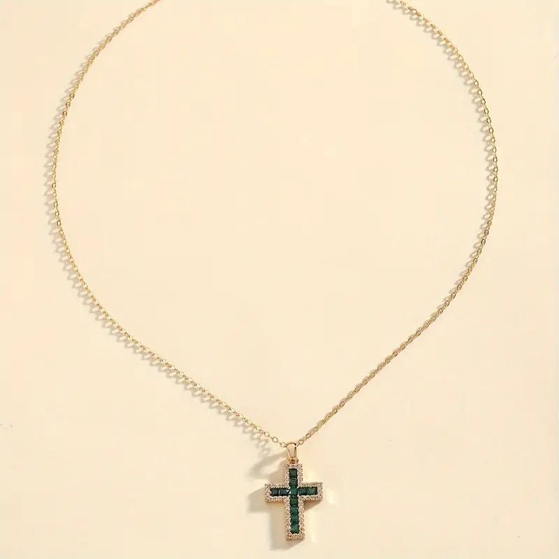 Solène Gold Emerald Cross Pendant Necklace