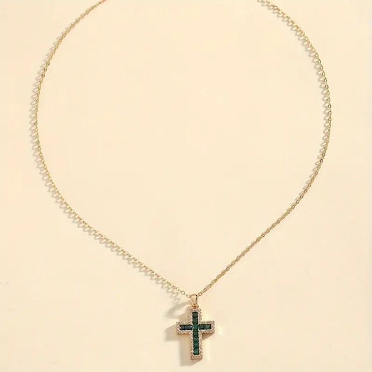 Solène Gold Emerald Cross Pendant Necklace