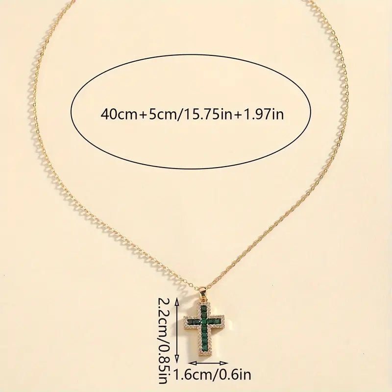 Solène Gold Emerald Cross Pendant Necklace