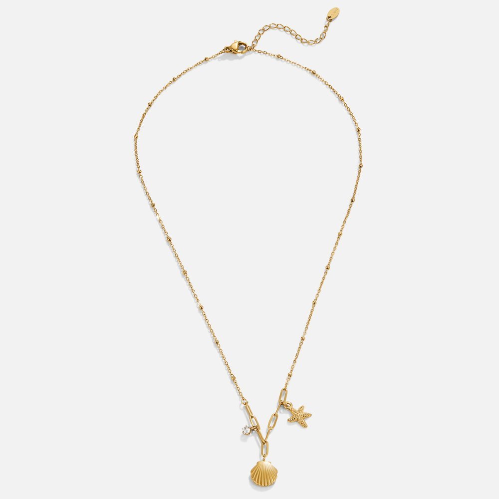 Starfish Pendant Necklace with Golden Shell