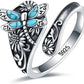 Sterling Silver Turquoise Spoon Ring – Vintage Boho Wrap Ring with Dragonfly