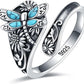 Sterling Silver Turquoise Spoon Ring – Vintage Boho Wrap Ring with Dragonfly