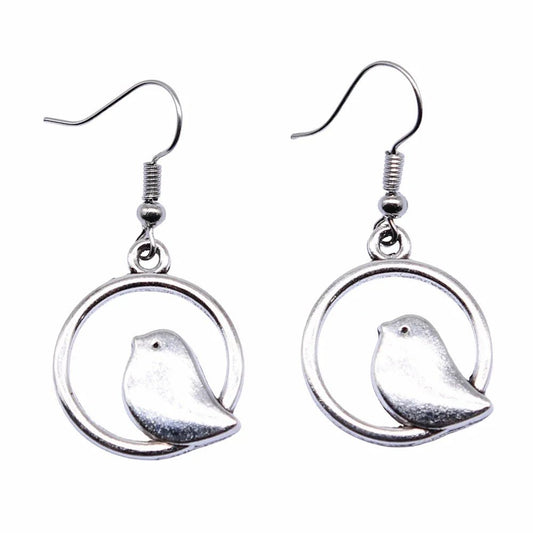 Vintage Bird Charm Drop Earrings – Handmade Boho Jewelry
