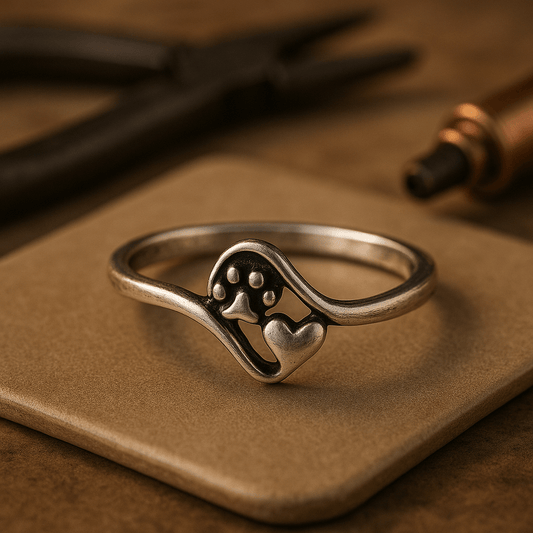 Vintage Sterling Silver Paw and Heart Ring