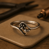 Vintage Sterling Silver Paw and Heart Ring