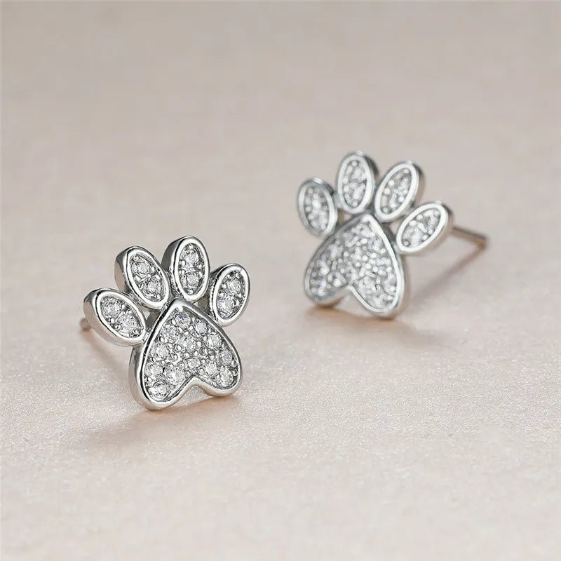 White Zirconia Paw Studs – Heart - Shaped Design