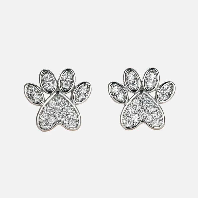 White Zirconia Paw Studs – Heart - Shaped Design